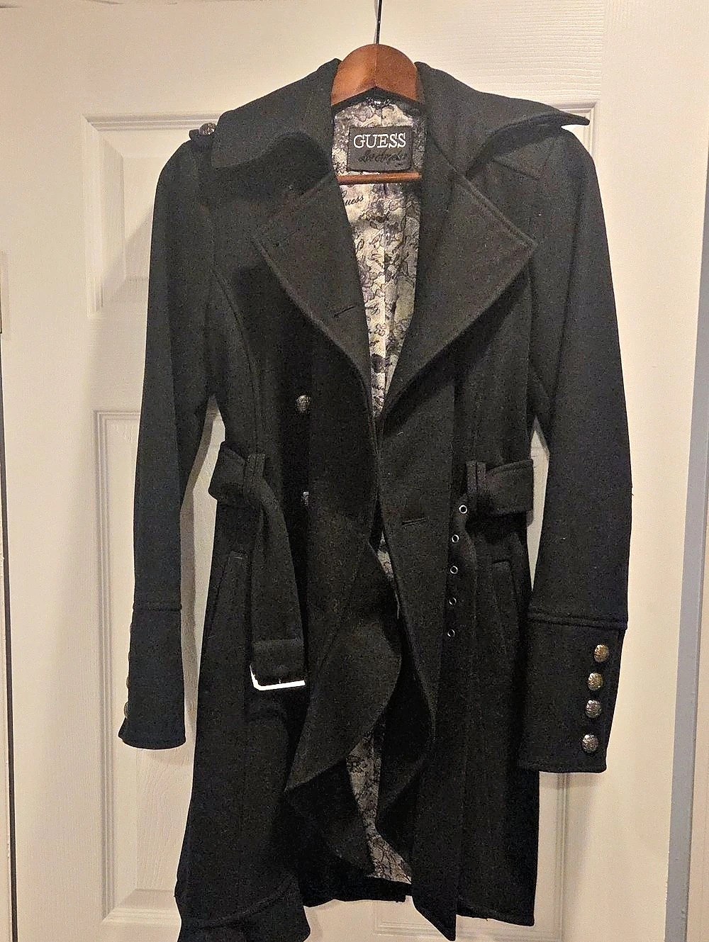 GUESS Women's Wool Blend Trench Coat in Black Like New